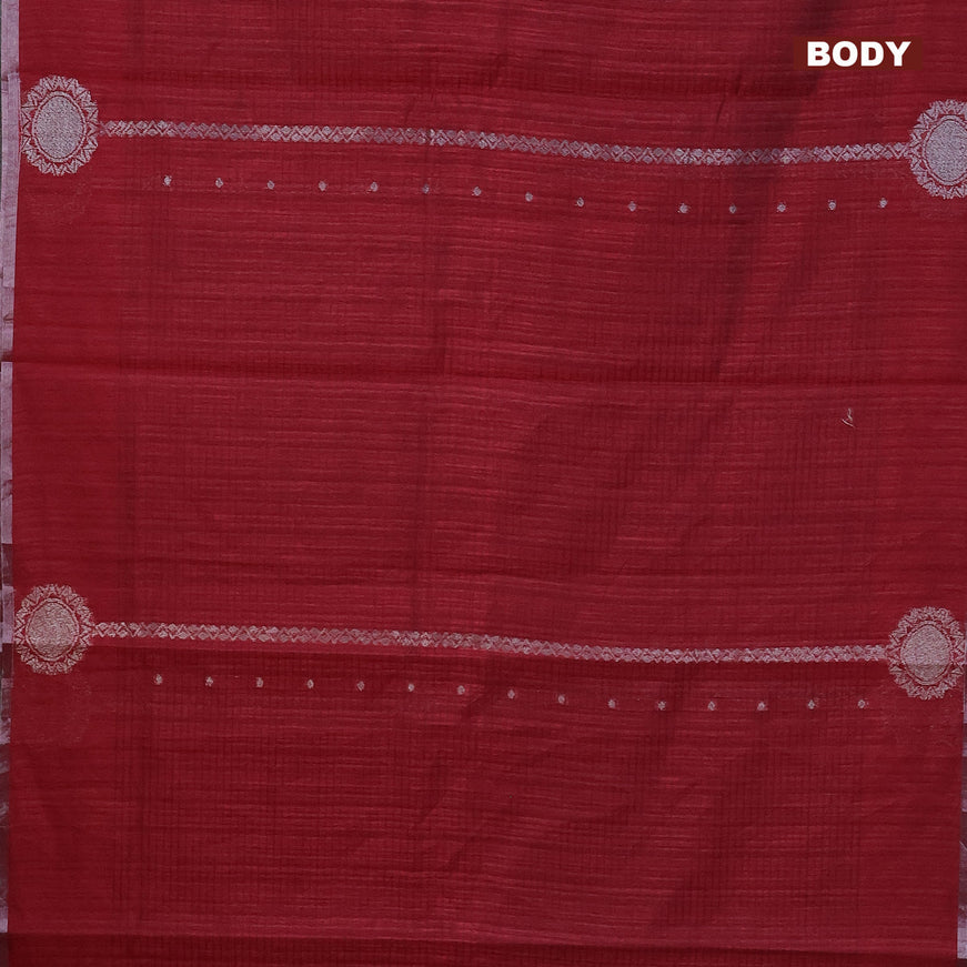 Matka tussar saree maroon with allover thread & silver zari weaves and piping border