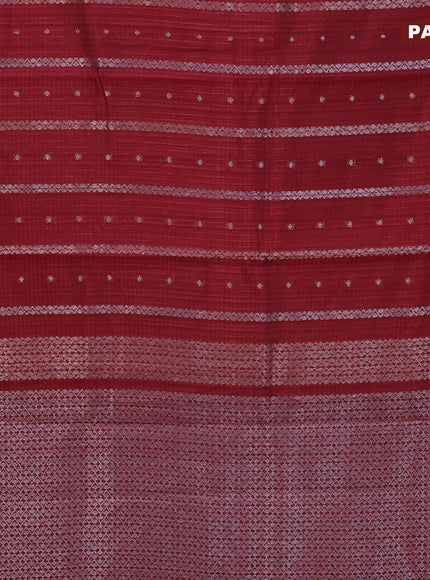 Matka tussar saree maroon with allover thread & silver zari weaves and piping border