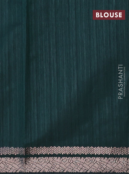 Matka tussar saree dark green with allover zari weaves and zari woven border