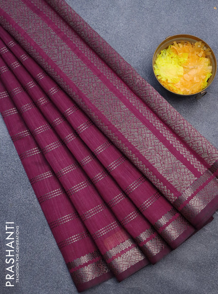 Matka tussar saree dark magenta pink with allover zari weaves and zari woven border