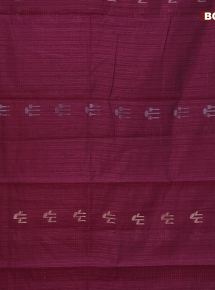 Matka tussar saree dark magenta pink with silver & gold zari woven buttas and piping border