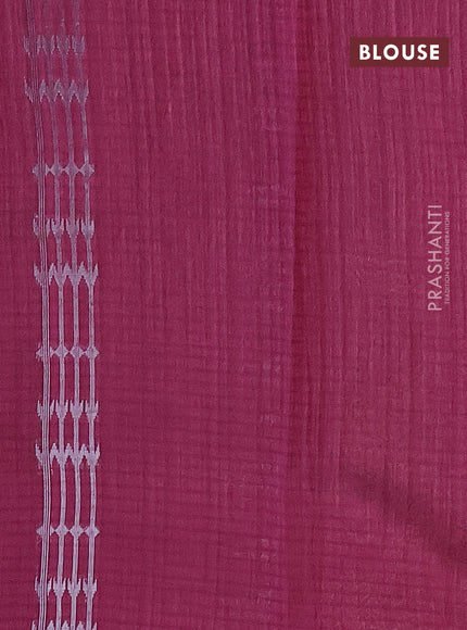 Matka tussar saree dark magenta pink with silver & gold zari woven buttas and piping border