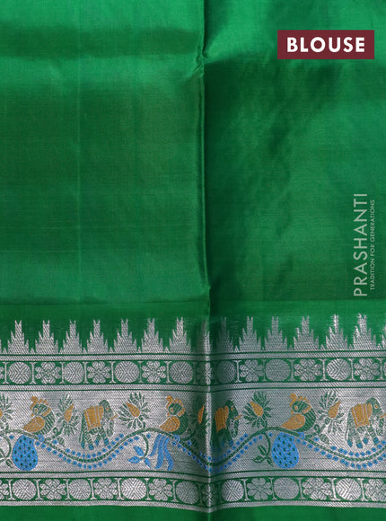 Venkatagiri silk saree purple and green with allover silver zari woven geometric buttas and rich zari woven paithani style border