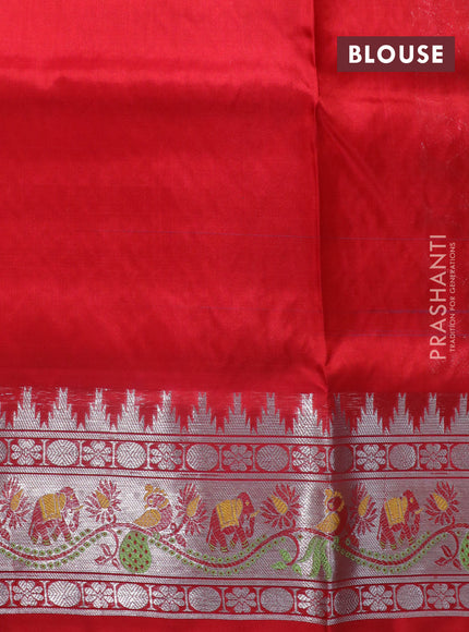 Venkatagiri silk saree cs blue and red with thread & silver zari woven annam buttas and rich zari woven paithani style border