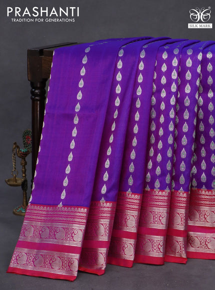 Venkatagiri silk saree purple and pink with allover silver zari woven buttas and rich silver zari woven border