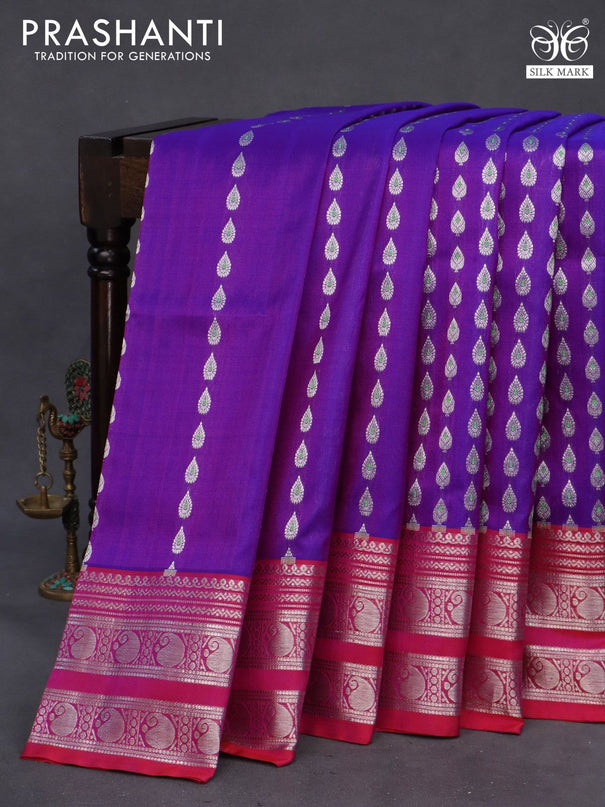 Venkatagiri silk saree purple and pink with allover silver zari woven buttas and rich silver zari woven border