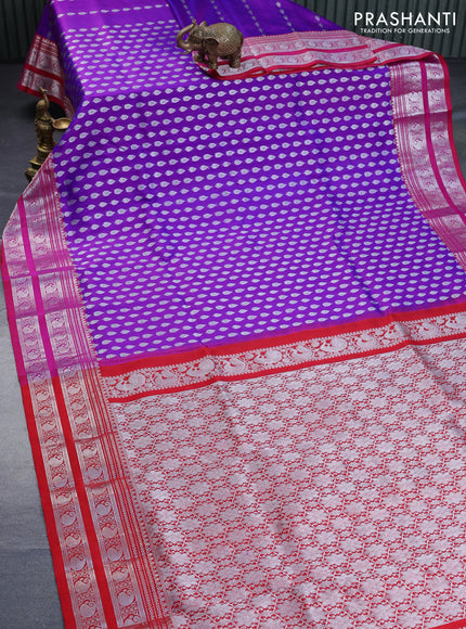 Venkatagiri silk saree purple and pink with allover silver zari woven buttas and rich silver zari woven border