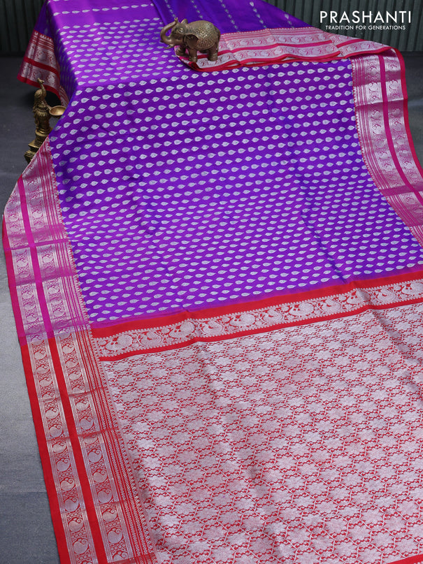 Venkatagiri silk saree purple and pink with allover silver zari woven buttas and rich silver zari woven border