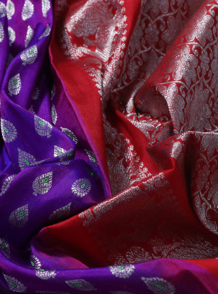 Venkatagiri silk saree purple and pink with allover silver zari woven buttas and rich silver zari woven border