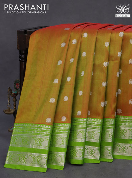 Venkatagiri silk saree dual shade of greenish red and light green with allover silver zari woven buttas and rich silver zari woven border