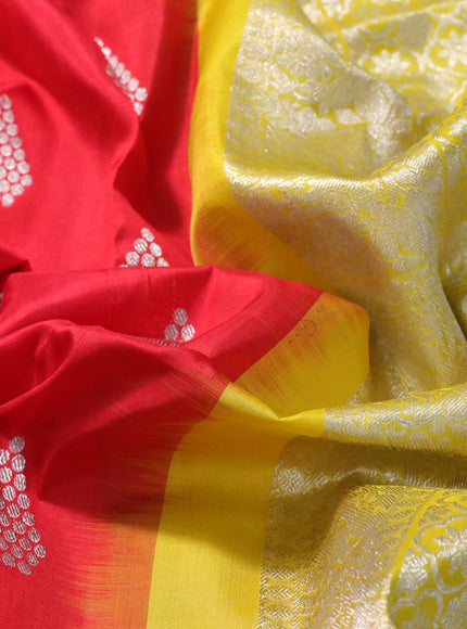 Venkatagiri silk saree red and yellow with silver zari woven buttas and rich silver zari woven border