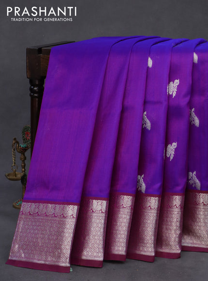 Venkatagiri silk saree purple and coffee brown with silver zari woven buttas and rich silver zari woven border