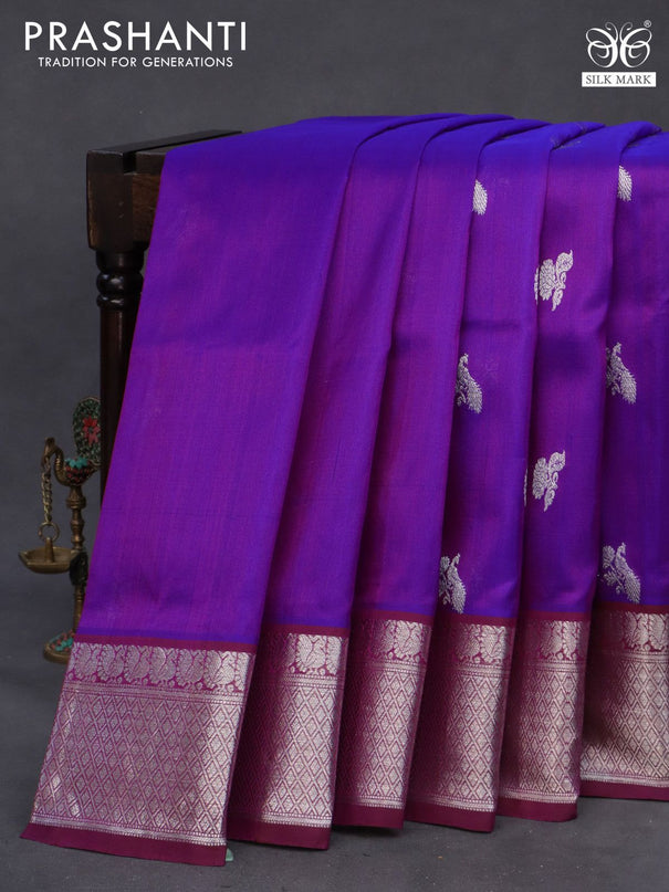 Venkatagiri silk saree purple and coffee brown with silver zari woven buttas and rich silver zari woven border