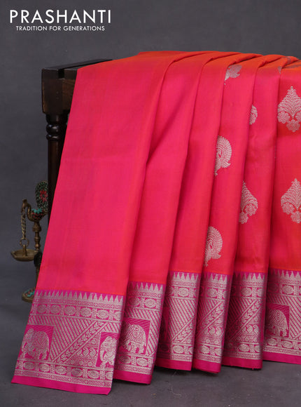 Venkatagiri silk saree dual shade of pink and pink with silver zari woven buttas and rich silver zari woven border