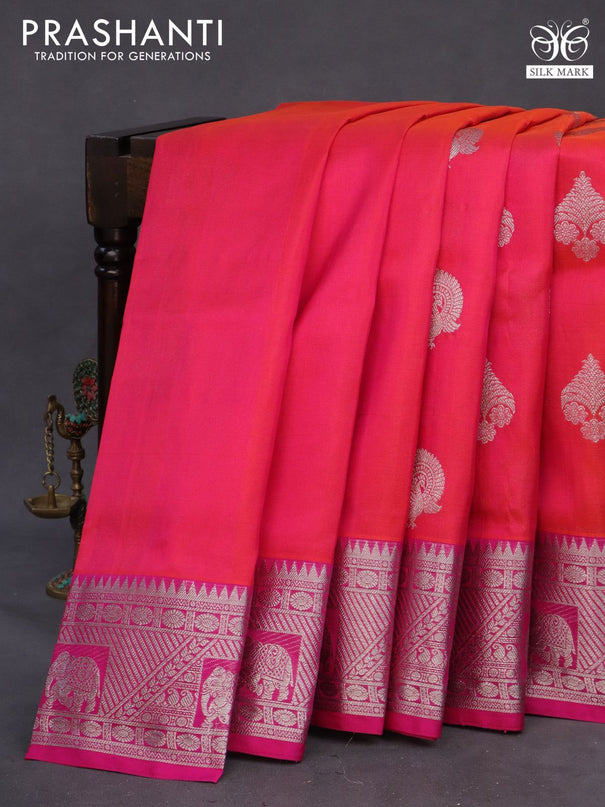 Venkatagiri silk saree dual shade of pink and pink with silver zari woven buttas and rich silver zari woven border