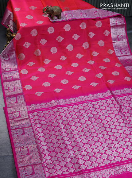 Venkatagiri silk saree dual shade of pink and pink with silver zari woven buttas and rich silver zari woven border