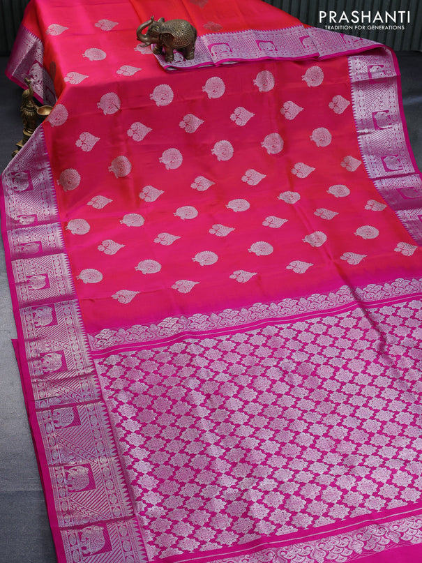 Venkatagiri silk saree dual shade of pink and pink with silver zari woven buttas and rich silver zari woven border