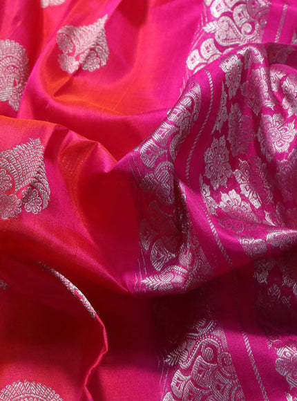 Venkatagiri silk saree dual shade of pink and pink with silver zari woven buttas and rich silver zari woven border