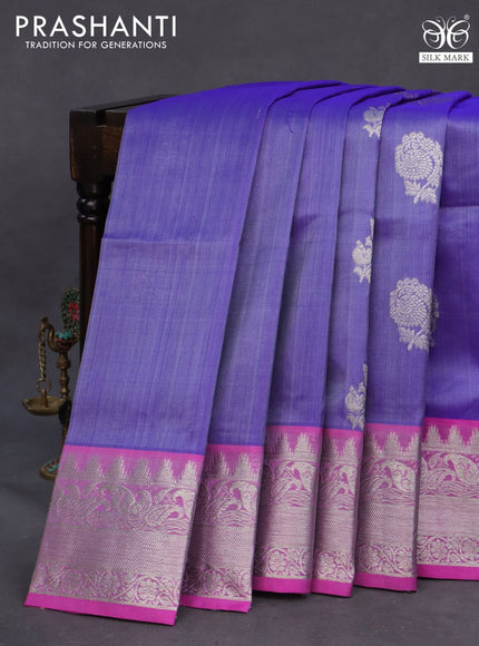 Venkatagiri silk saree blue shade and pink with allover zari woven buttas and rich silver zari woven border