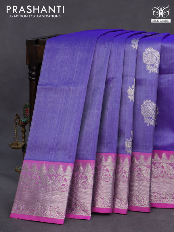 Venkatagiri silk saree blue shade and pink with allover zari woven buttas and rich silver zari woven border