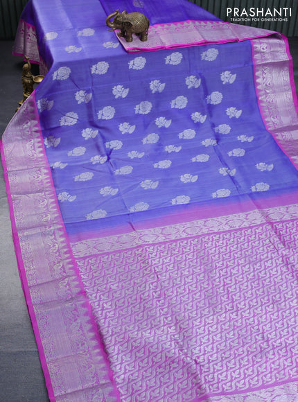 Venkatagiri silk saree blue shade and pink with allover zari woven buttas and rich silver zari woven border