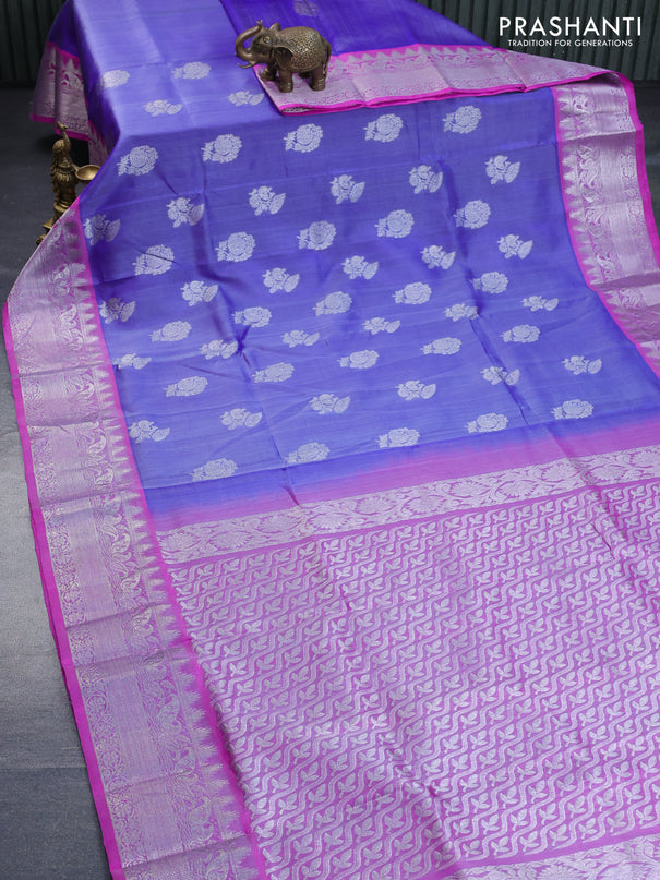 Venkatagiri silk saree blue shade and pink with allover zari woven buttas and rich silver zari woven border