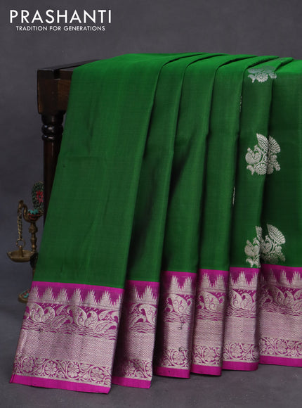 Venkatagiri silk saree green and magenta pink with allover zari woven buttas and rich silver zari woven border