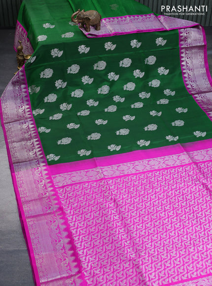 Venkatagiri silk saree green and magenta pink with allover zari woven buttas and rich silver zari woven border