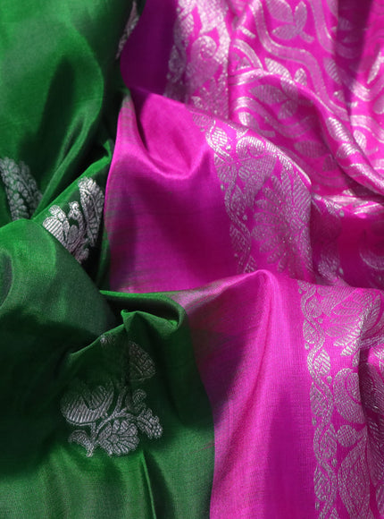 Venkatagiri silk saree green and magenta pink with allover zari woven buttas and rich silver zari woven border