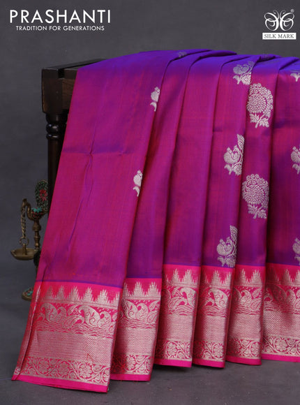 Venkatagiri silk saree dual shade of purple and pink with allover zari woven buttas and rich silver zari woven border