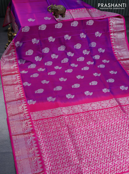 Venkatagiri silk saree dual shade of purple and pink with allover zari woven buttas and rich silver zari woven border