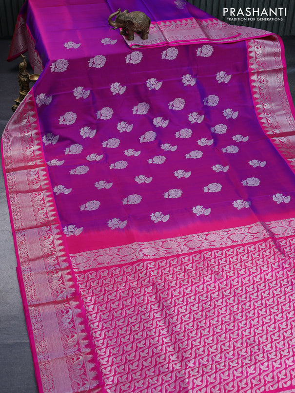 Venkatagiri silk saree dual shade of purple and pink with allover zari woven buttas and rich silver zari woven border