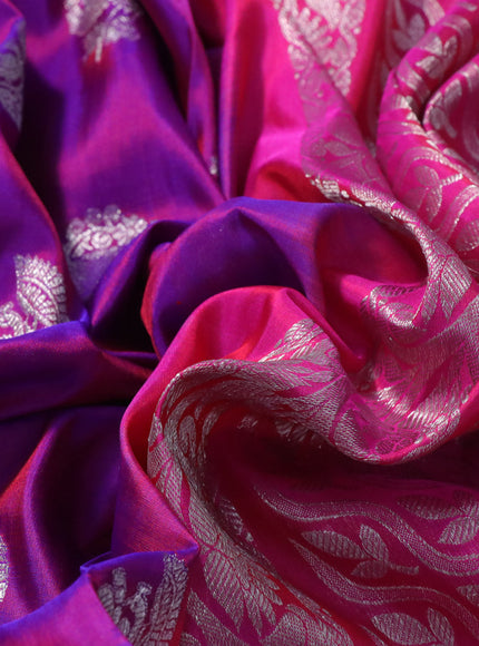 Venkatagiri silk saree dual shade of purple and pink with allover zari woven buttas and rich silver zari woven border