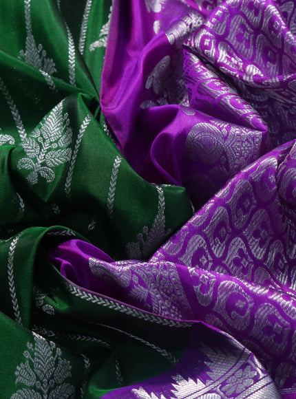 Venkatagiri silk saree green and purple with allover silver zari weaves and rich zari woven paithani style border