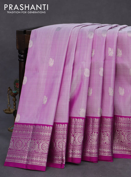 Venkatagiri silk saree lavender shade and purple with silver zari woven buttas and rich silver zari woven border