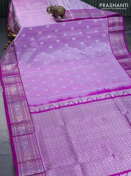 Venkatagiri silk saree lavender shade and purple with silver zari woven buttas and rich silver zari woven border