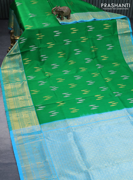 Venkatagiri silk saree green and light blue with silver & gold zari woven buttas and long rich zari woven border