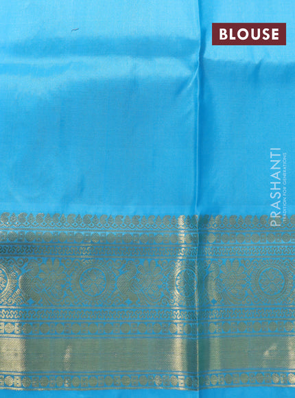 Venkatagiri silk saree green and light blue with silver & gold zari woven buttas and long rich zari woven border