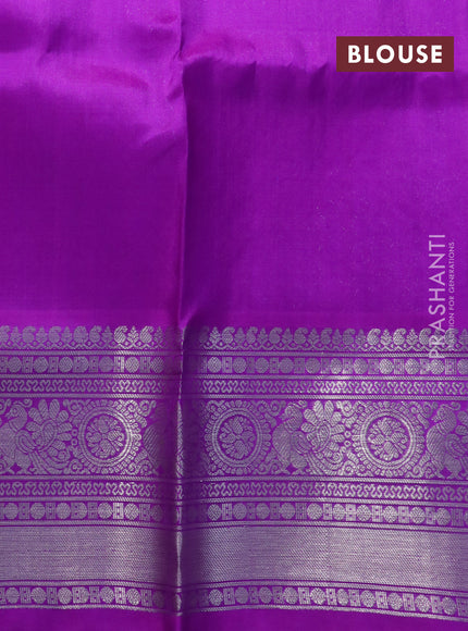 Venkatagiri silk saree mustard yellow and purple with silver & gold zari woven buttas and long rich silver zari woven border