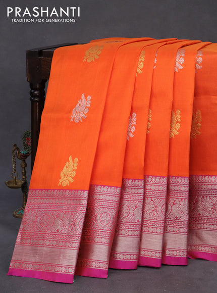 Venkatagiri silk saree orange and purple with silver & gold zari woven buttas and long rich silver zari woven border