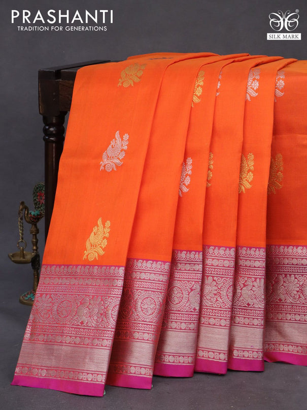 Venkatagiri silk saree orange and purple with silver & gold zari woven buttas and long rich silver zari woven border