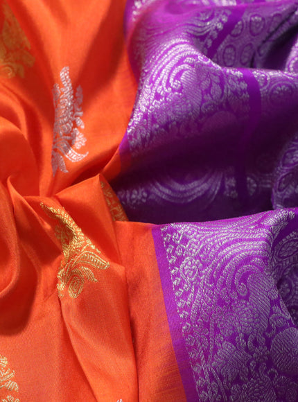 Venkatagiri silk saree orange and purple with silver & gold zari woven buttas and long rich silver zari woven border