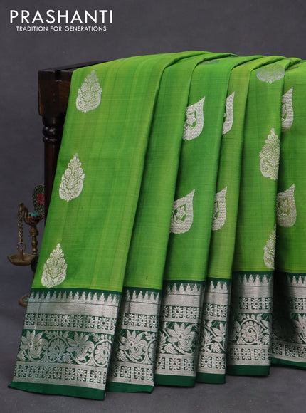 Venkatagiri silk saree green and dark green with silver zari woven buttas and rich zari woven border