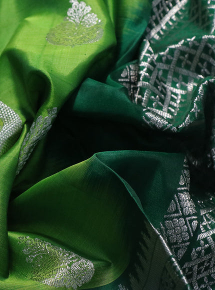 Venkatagiri silk saree green and dark green with silver zari woven buttas and rich zari woven border