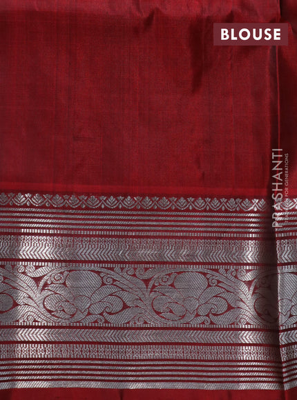 Venkatagiri silk saree dark green and maroon with silver zari woven buttas and rich zari woven border