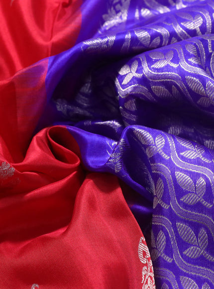 Venkatagiri silk saree red and blue with silver zari woven floral buttas and rich silver zari woven border