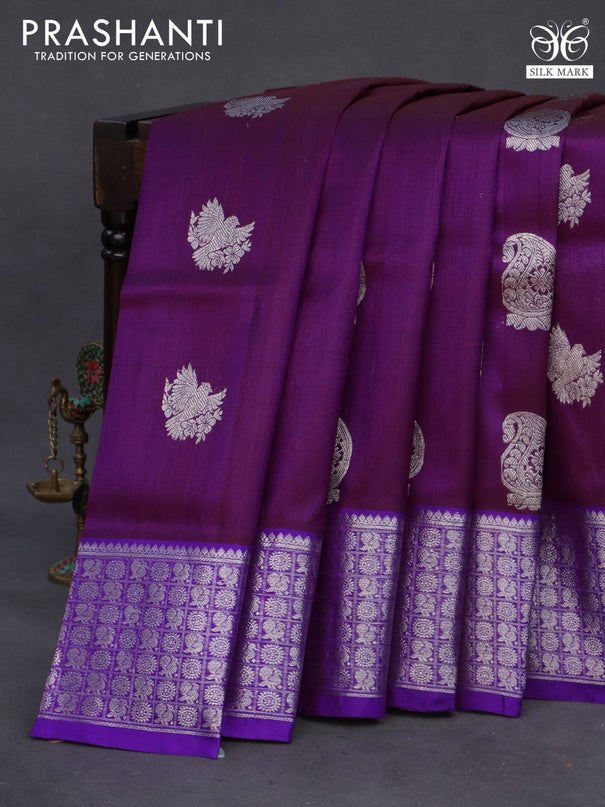 Venkatagiri silk saree dark purple and purple with silver zari woven buttas and rich silver zari woven border