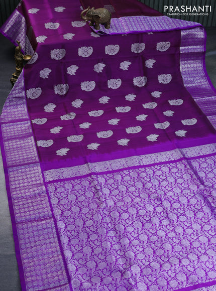 Venkatagiri silk saree dark purple and purple with silver zari woven buttas and rich silver zari woven border