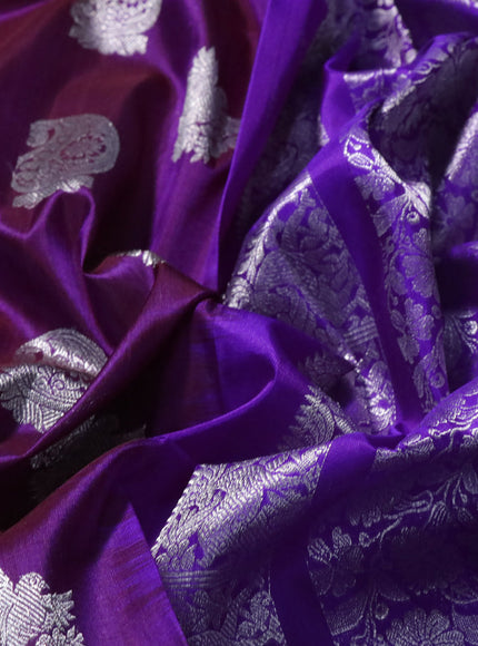 Venkatagiri silk saree dark purple and purple with silver zari woven buttas and rich silver zari woven border