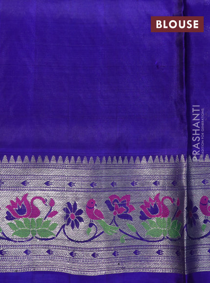 Venkatagiri silk saree purple and blue with allover silver zari woven buttas and rich silver zari woven paithani style border